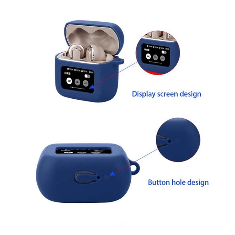 For JBL Tour Pro 3 Bluetooth Earphones Case Soft Silicone Cover with Anti-Lost Buckle - Dark Blue