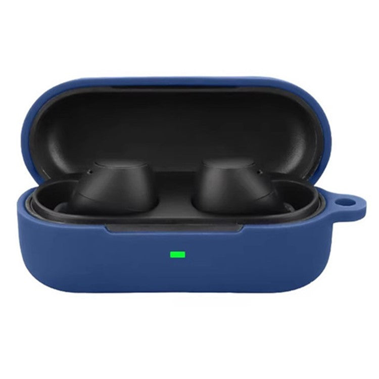 For Sony WF-C510 Bluetooth Earphones Case Soft Silicone Cover with Anti-Lost Buckle - Dark Blue