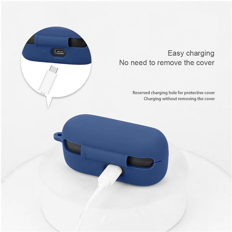 For Sony WF-C510 Bluetooth Earphones Case Soft Silicone Cover with Anti-Lost Buckle - Dark Blue