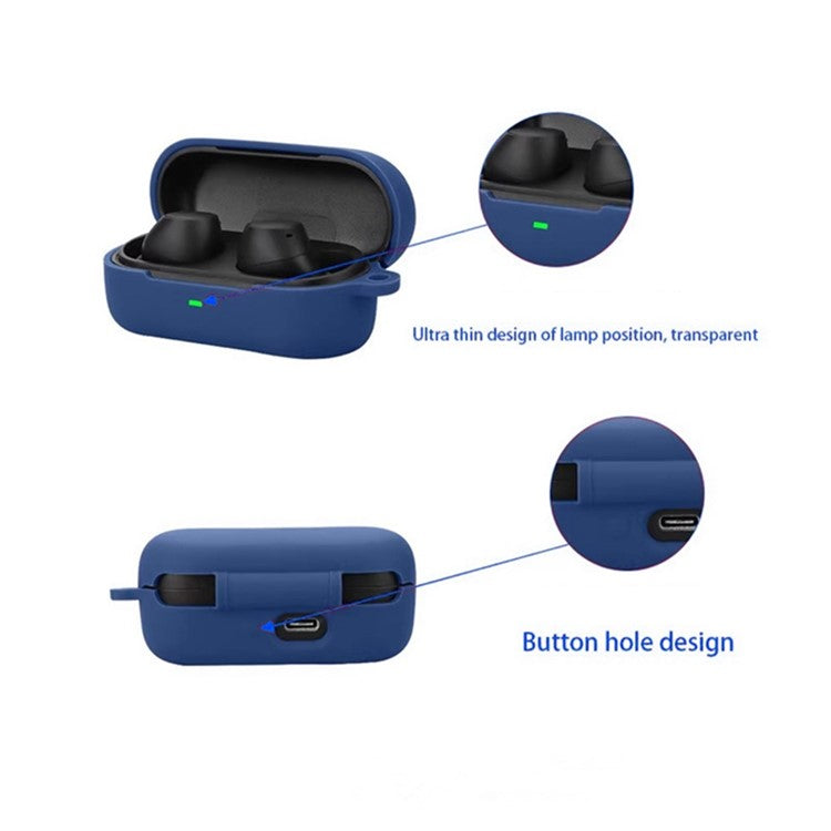 For Sony WF-C510 Bluetooth Earphones Case Soft Silicone Cover with Anti-Lost Buckle - Dark Blue