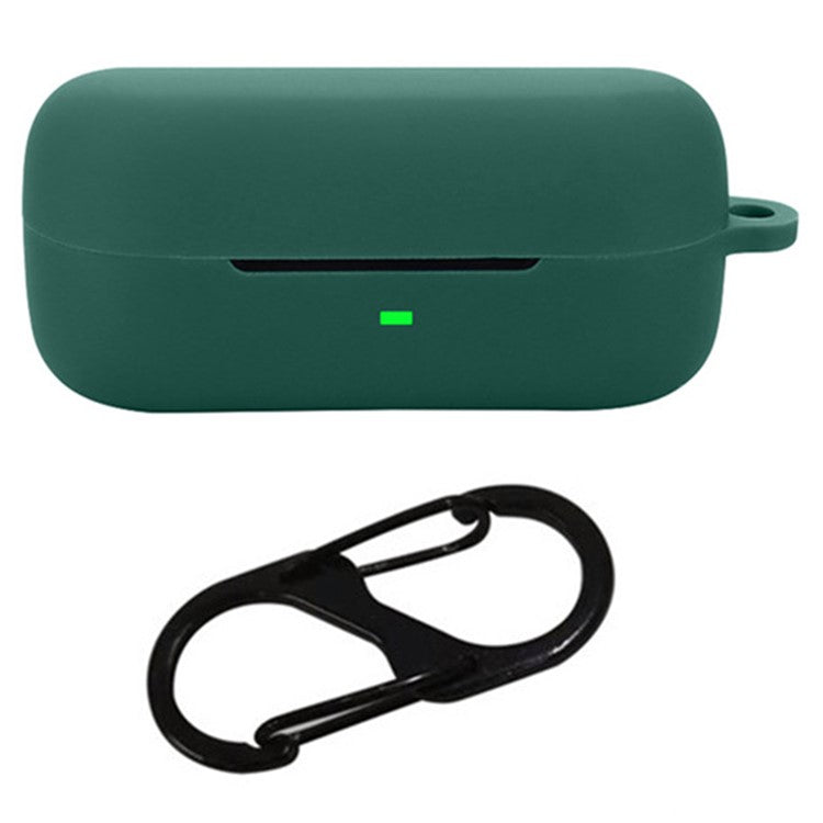 For Sony WF-C510 Bluetooth Earphones Case Soft Silicone Cover with Anti-Lost Buckle - Blackish Green