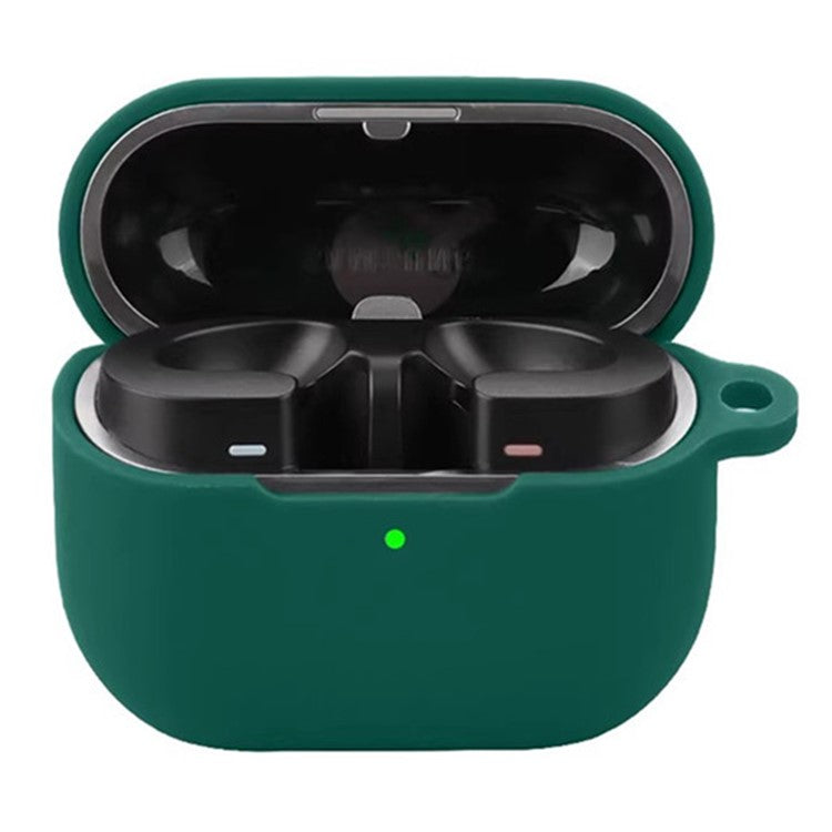 For Samsung Galaxy Buds3 Pro Bluetooth Earphones Case Soft Silicone Cover with Anti-Lost Buckle - Blackish Green