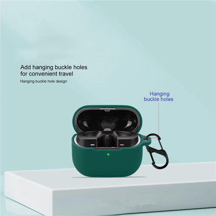 For Samsung Galaxy Buds3 Pro Bluetooth Earphones Case Soft Silicone Cover with Anti-Lost Buckle - Blackish Green