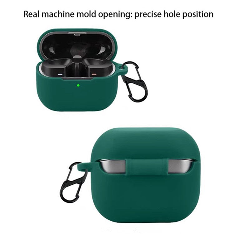 For Samsung Galaxy Buds3 Pro Bluetooth Earphones Case Soft Silicone Cover with Anti-Lost Buckle - Blackish Green