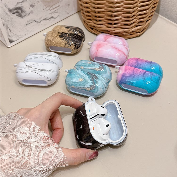 For Samsung Galaxy Buds3 Pro / Buds3 Case Marble Pattern Bluetooth Earphone Matte PC Cover - White