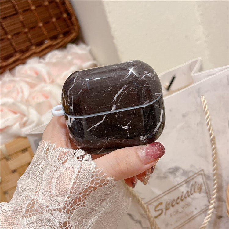 For Samsung Galaxy Buds3 Pro / Buds3 Case Marble Pattern Bluetooth Earphone Matte PC Cover - Black