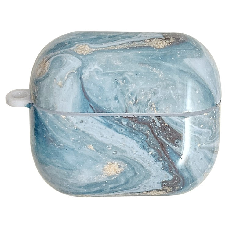 For Samsung Galaxy Buds3 Pro / Buds3 Case Marble Pattern Bluetooth Earphone Matte PC Cover - Blue / Gold Foil