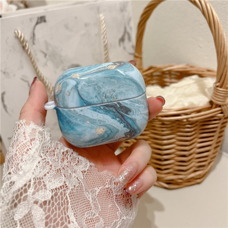 For Samsung Galaxy Buds3 Pro / Buds3 Case Marble Pattern Bluetooth Earphone Matte PC Cover - Blue / Gold Foil