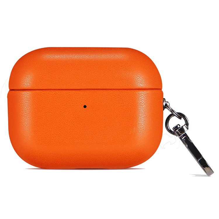 For AirPods 4 Earphone Case Glossy PC + PU Leather Protective Cover with Hanging Buckle - Orange