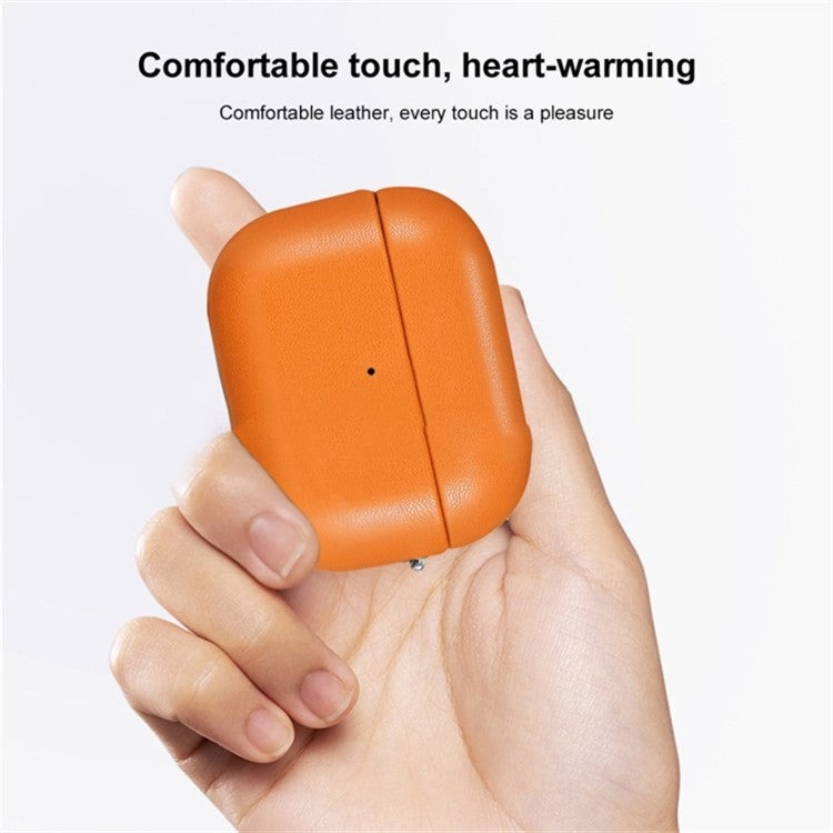 For AirPods 4 Earphone Case Glossy PC + PU Leather Protective Cover with Hanging Buckle - Orange