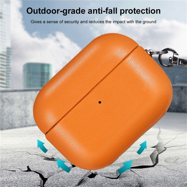 For AirPods 4 Earphone Case Glossy PC + PU Leather Protective Cover with Hanging Buckle - Orange