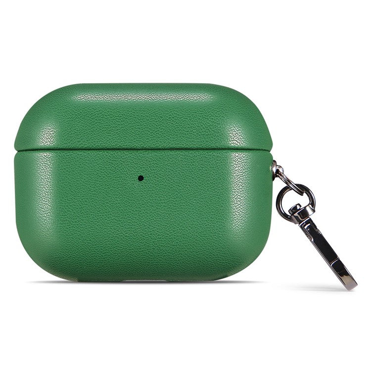 For AirPods 4 Earphone Case Glossy PC + PU Leather Protective Cover with Hanging Buckle - Green