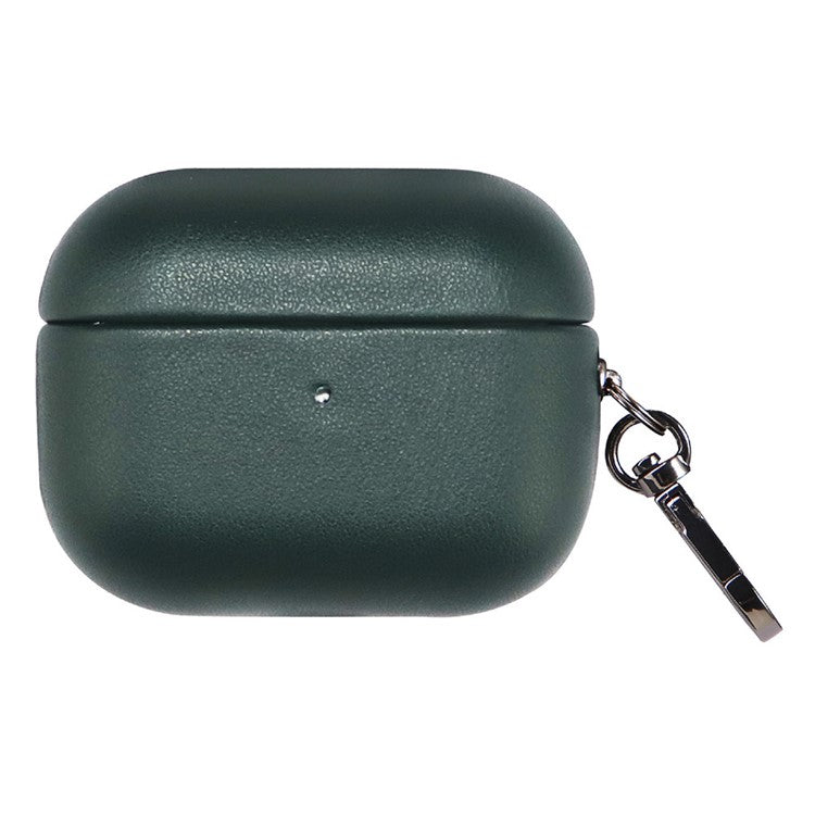 For AirPods 4 Earphone Case Glossy PC + PU Leather Protective Cover with Hanging Buckle - Blackish Green