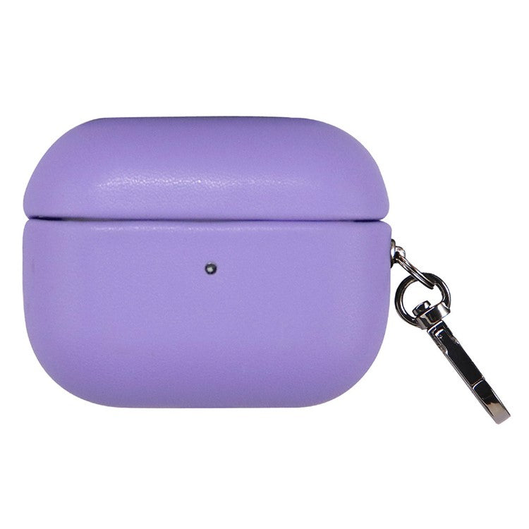 For AirPods 4 Earphone Case Glossy PC + PU Leather Protective Cover with Hanging Buckle - Purple