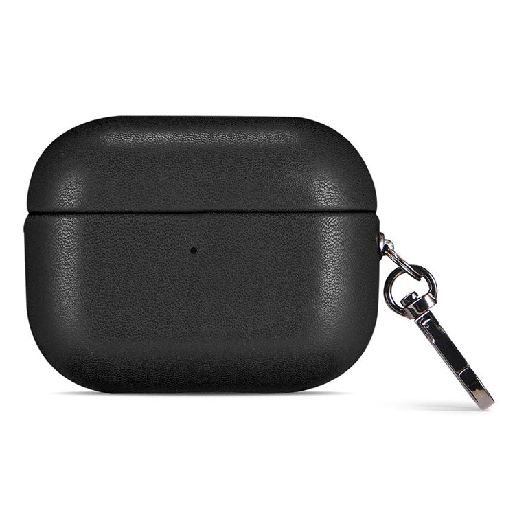 For AirPods 4 Earphone Case Glossy PC + PU Leather Protective Cover with Hanging Buckle - Black