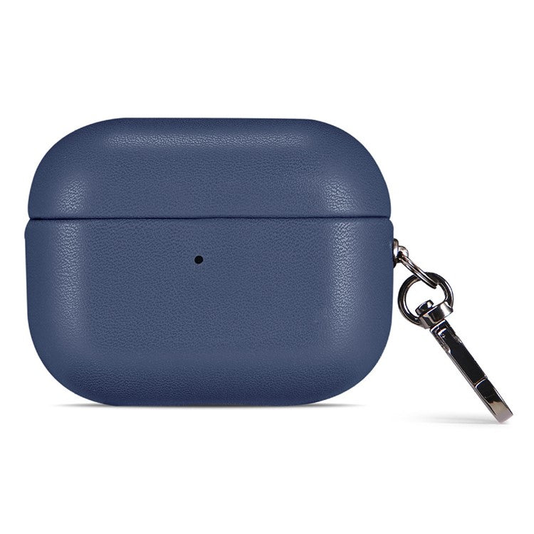 For AirPods 4 Earphone Case Glossy PC + PU Leather Protective Cover with Hanging Buckle - Dark Blue