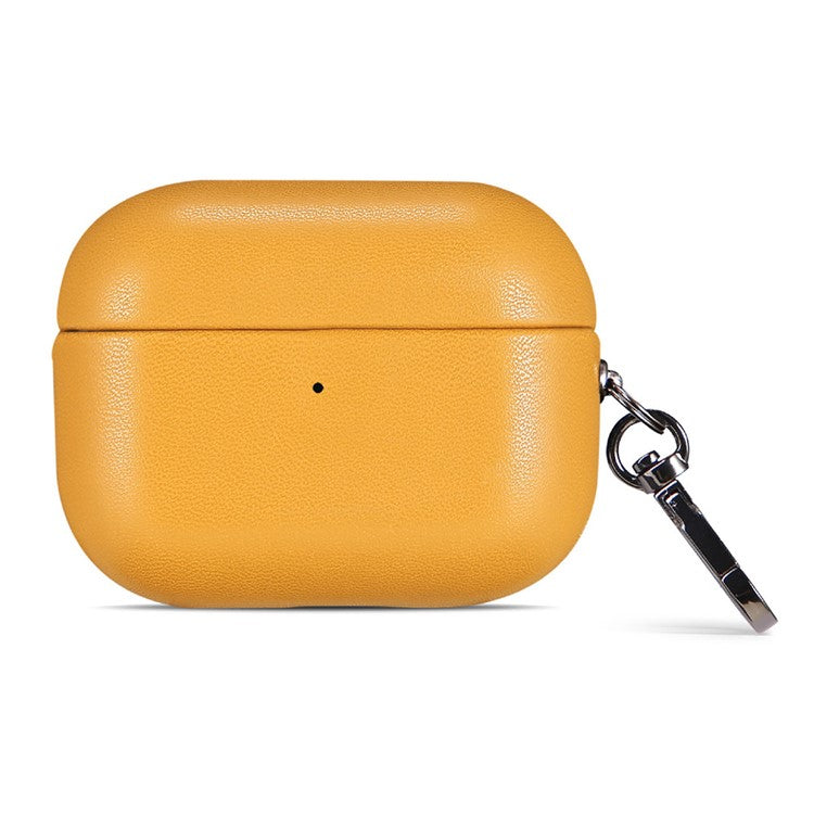 For AirPods 4 Earphone Case Glossy PC + PU Leather Protective Cover with Hanging Buckle - Yellow