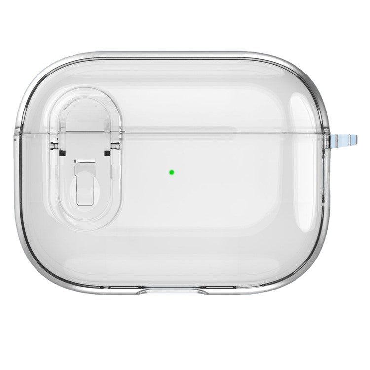 For AirPods 4 Earphone Case Buckle Design Anti-Drop TPU Earbud Cover with Carabiner - Transparent White