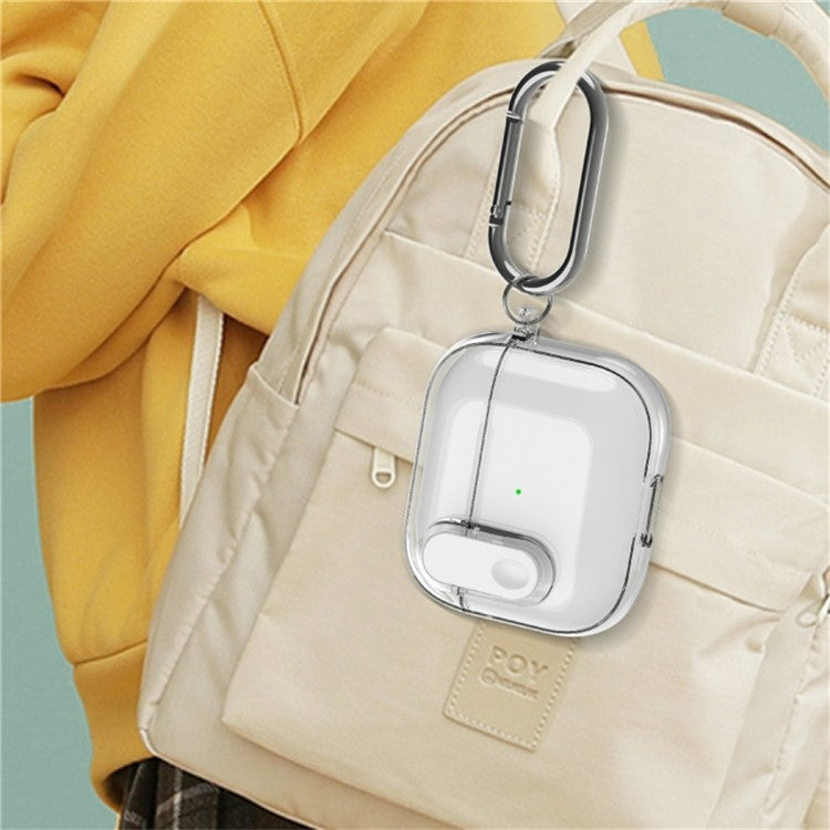 For AirPods 4 Earphone Case Buckle Design Anti-Drop TPU Earbud Cover with Carabiner - Transparent White