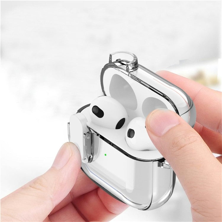 For AirPods 4 Earphone Case Buckle Design Anti-Drop TPU Earbud Cover with Carabiner - Transparent White