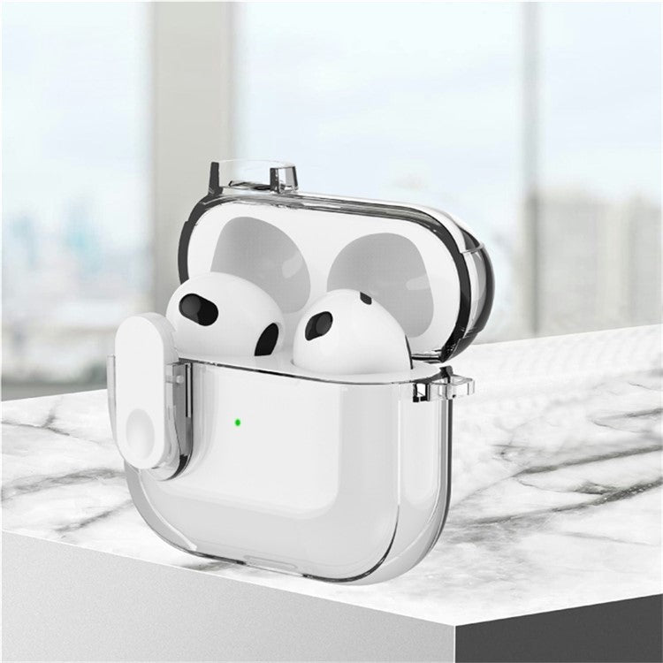 For AirPods 4 Earphone Case Buckle Design Anti-Drop TPU Earbud Cover with Carabiner - Transparent White