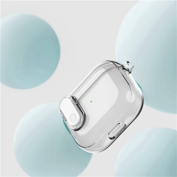 For AirPods 4 Earphone Case Buckle Design Anti-Drop TPU Earbud Cover with Carabiner - Transparent White