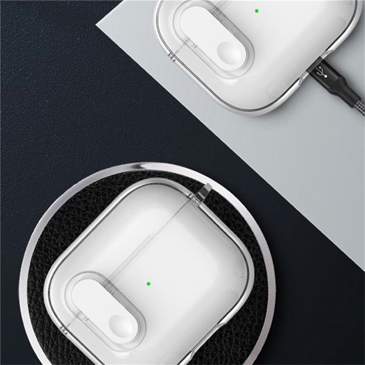 For AirPods 4 Earphone Case Buckle Design Anti-Drop TPU Earbud Cover with Carabiner - Transparent White