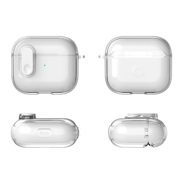 For AirPods 4 Earphone Case Buckle Design Anti-Drop TPU Earbud Cover with Carabiner - Transparent White