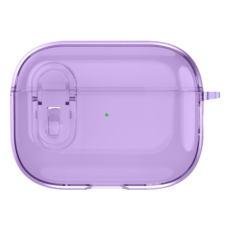 For AirPods 4 Earphone Case Buckle Design Anti-drop TPU Earbud Cover with Carabiner - Transparent Purple