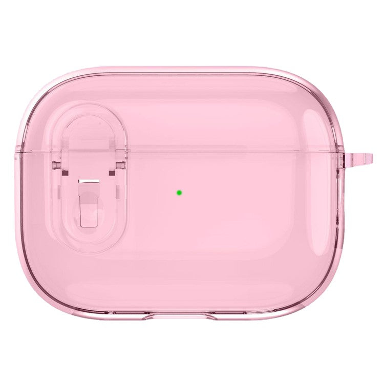 For AirPods 4 Earphone Case Buckle Design Anti-drop TPU Earbud Cover with Carabiner - Transparent Pink