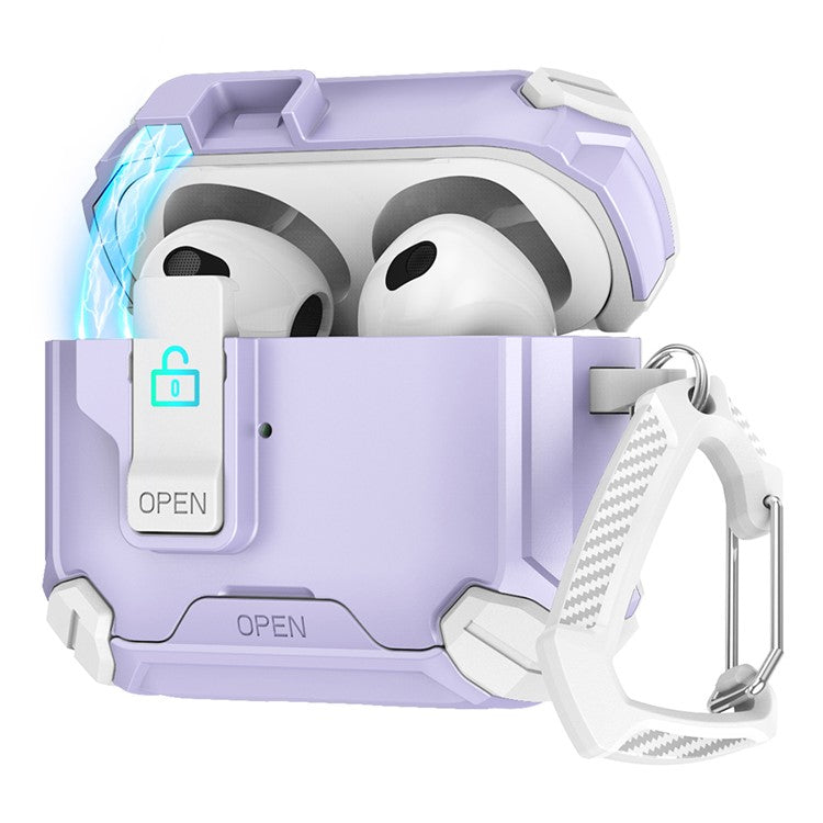 For AirPods 4 Case TPU+PC Compatible with MagSafe Stand Bluetooth Earbuds Cover with Carabiner - Purple  /  White