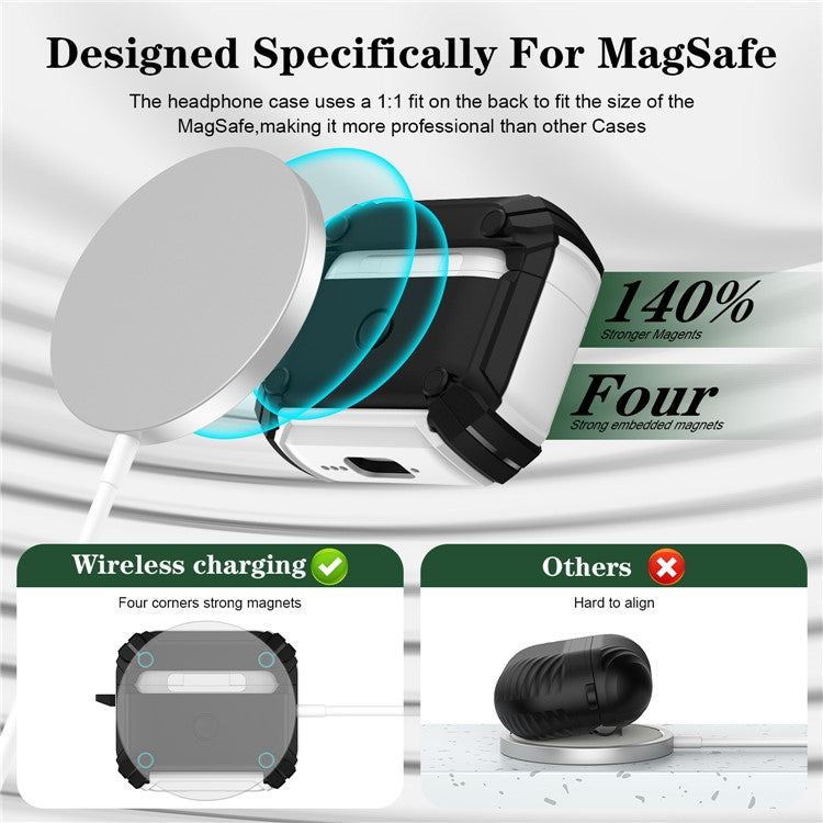 For AirPods 4 Case TPU+PC Compatible with MagSafe Stand Bluetooth Earbuds Cover with Carabiner - Green  /  Black