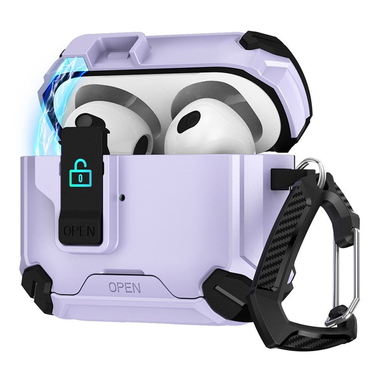 For AirPods Pro Case TPU+PC Compatible with MagSafe Stand Bluetooth Earbuds Cover with Carabiner - Purple  /  Black