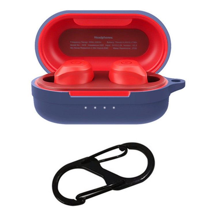 For TOZO NC9 Case Bluetooth Earphones Soft Silicone Cover with Anti-Lost Buckle - Dark Blue