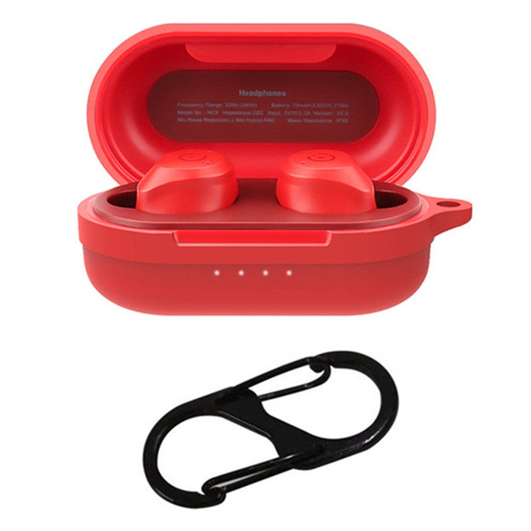 For TOZO NC9 Case Bluetooth Earphones Soft Silicone Cover with Anti-Lost Buckle - Red