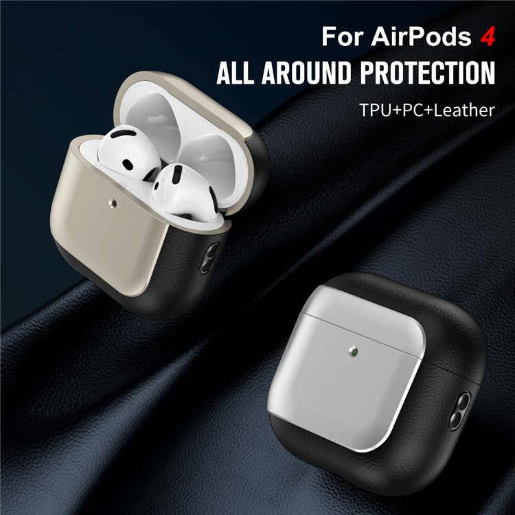 For AirPods 4 TPU Case Electroplating Litchi Texture Fall Prevention Earphone Cover with Lanyard - Silver