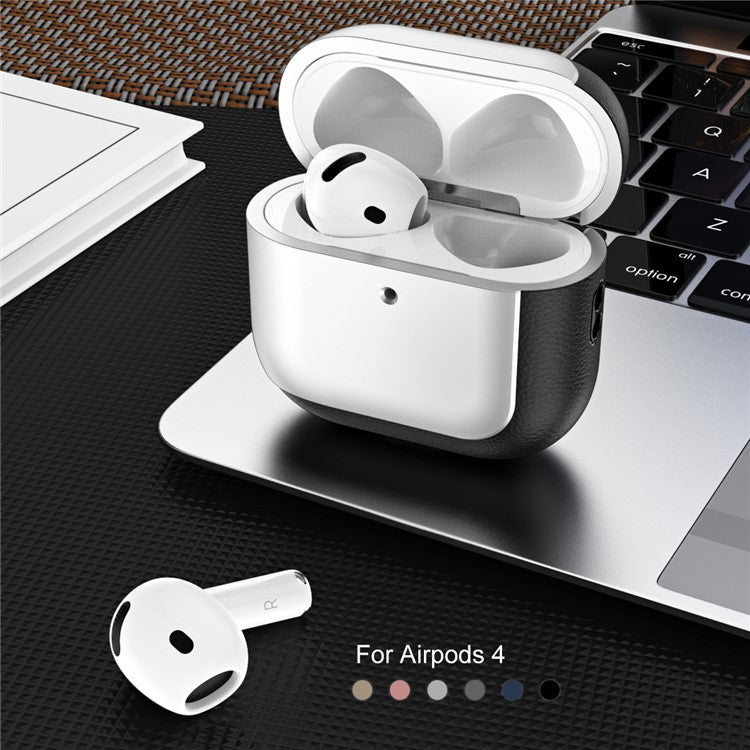 For AirPods 4 TPU Case Electroplating Litchi Texture Fall Prevention Earphone Cover with Lanyard - Silver