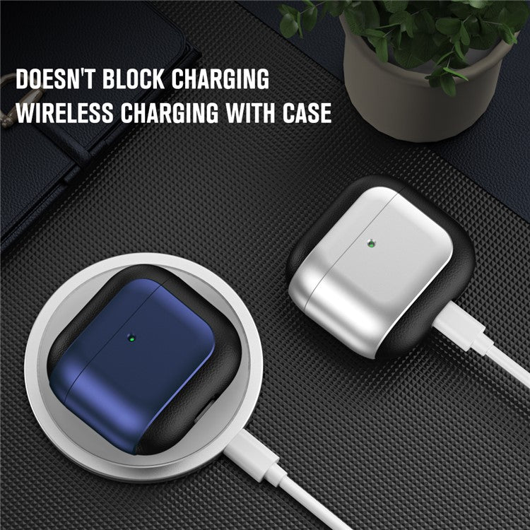 For AirPods 4 TPU Case Electroplating Litchi Texture Fall Prevention Earphone Cover with Lanyard - Black