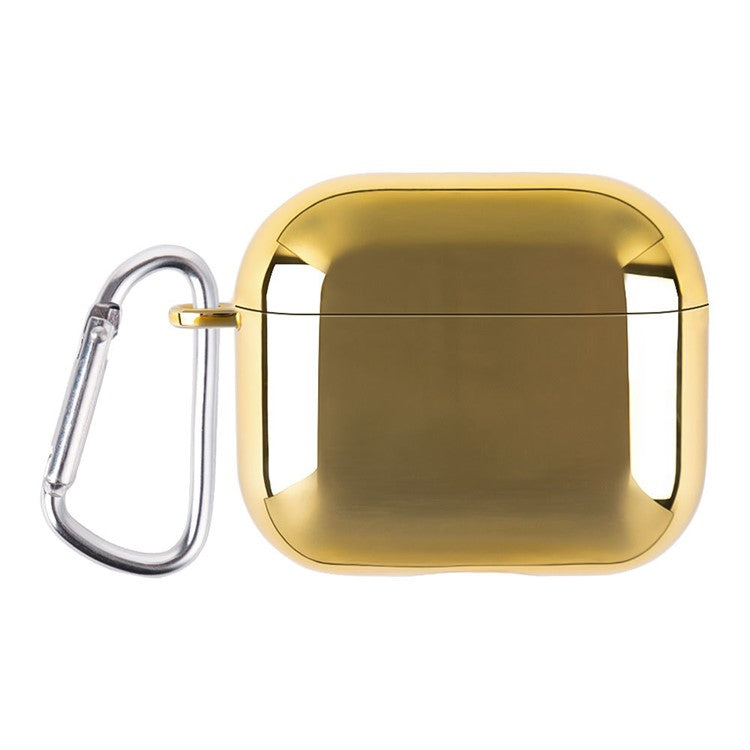 For AirPods 4 PC Hard Case Electroplating Earphone Protective Cover with Carabiner - Gold