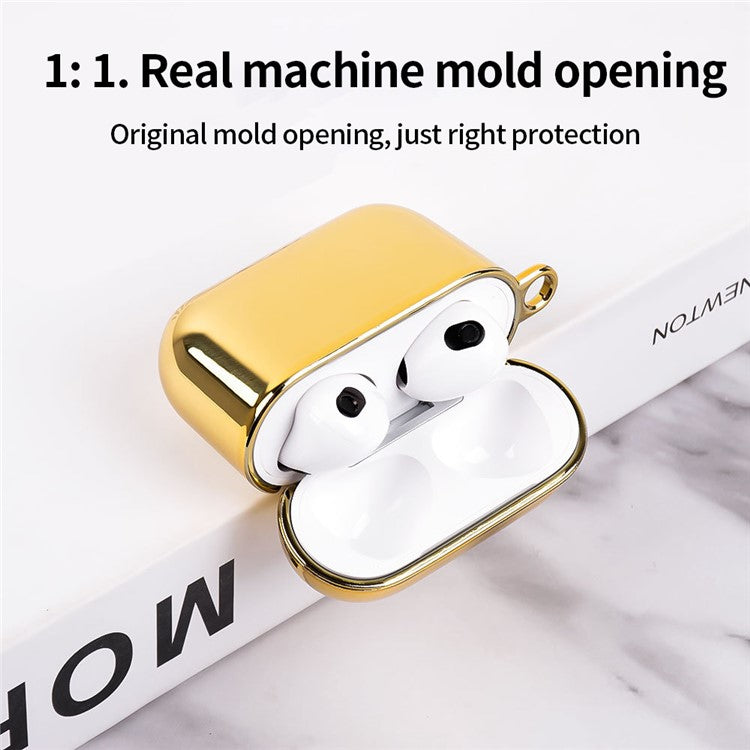 For AirPods 4 PC Hard Case Electroplating Earphone Protective Cover with Carabiner - Gold