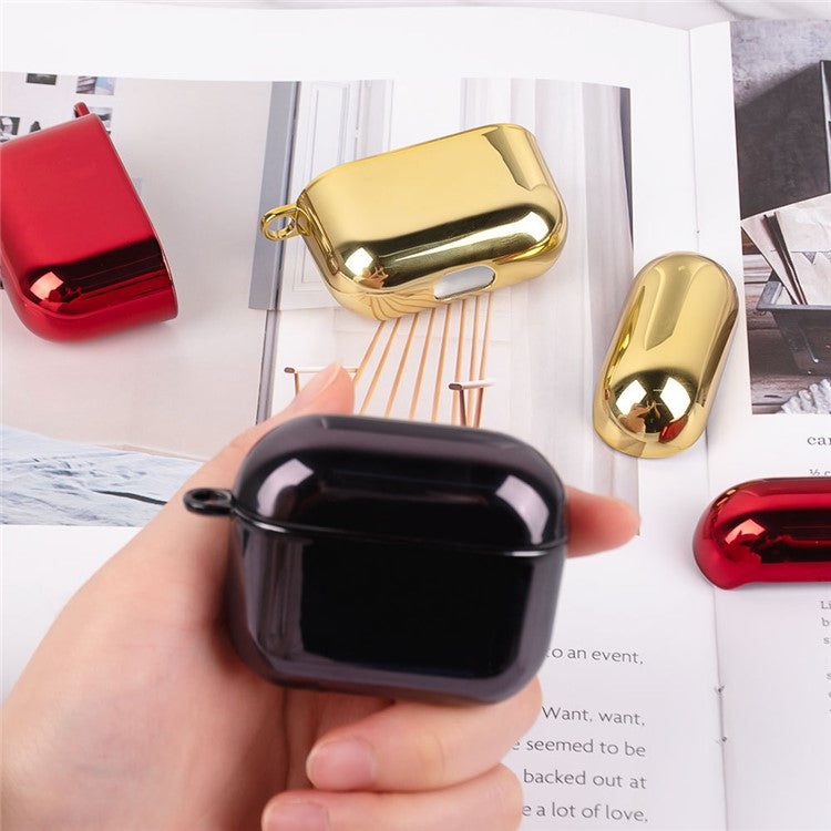 For AirPods 4 PC Hard Case Electroplating Earphone Protective Cover with Carabiner - Gold