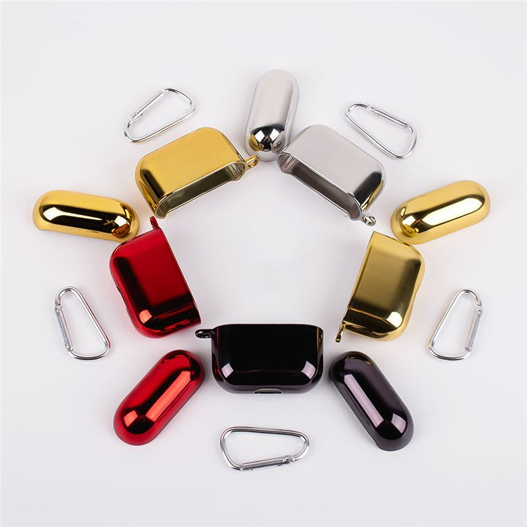 For AirPods 4 PC Hard Case Electroplating Earphone Protective Cover with Carabiner - Gold