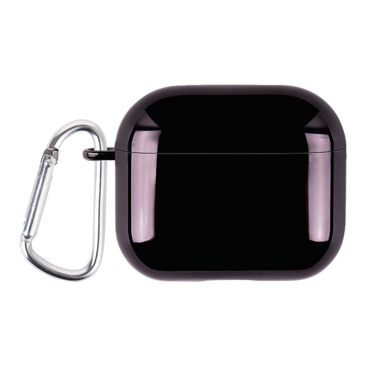 For AirPods 4 PC Hard Case Electroplating Earphone Protective Cover with Carabiner - Black