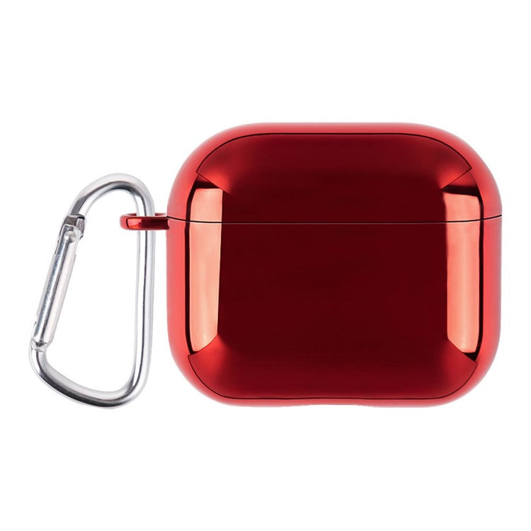 For AirPods 4 PC Hard Case Electroplating Earphone Protective Cover with Carabiner - Red