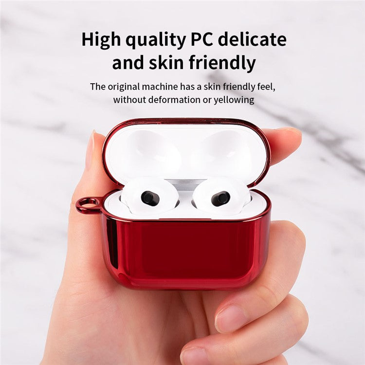 For AirPods 4 PC Hard Case Electroplating Earphone Protective Cover with Carabiner - Red