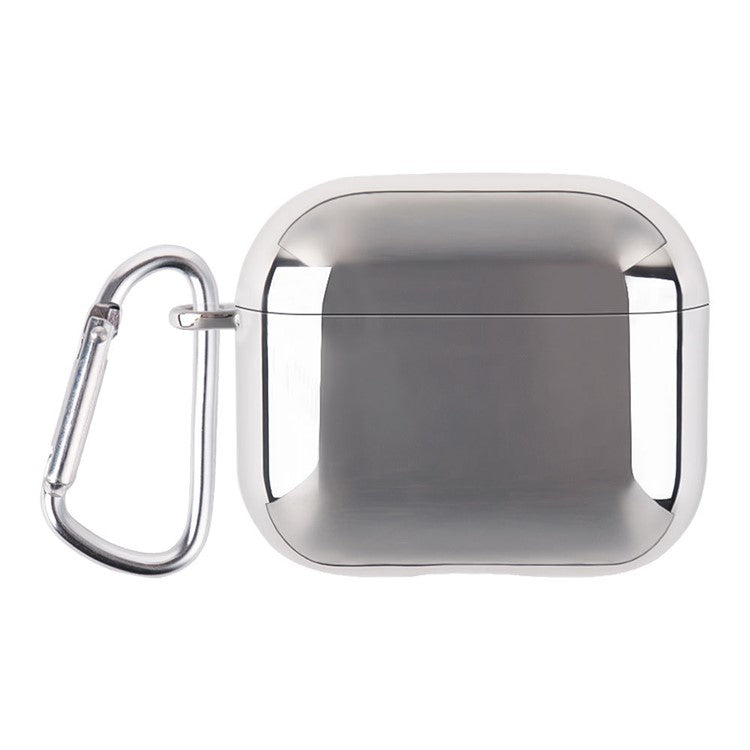 For AirPods 4 PC Hard Case Electroplating Earphone Protective Cover with Carabiner - Silver