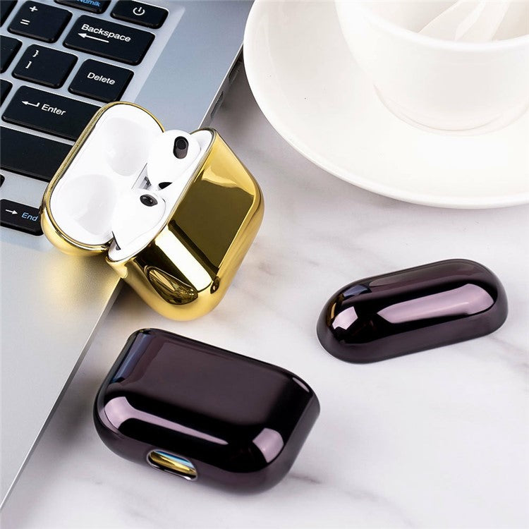 For AirPods 4 PC Hard Case Electroplating Earphone Protective Cover - Black