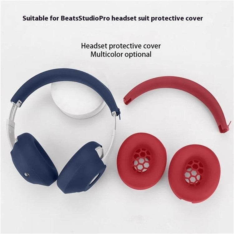 For Beats Studio Pro Protective Silicone Case Set with 2 Earcup Cover and Headband Cover - Black