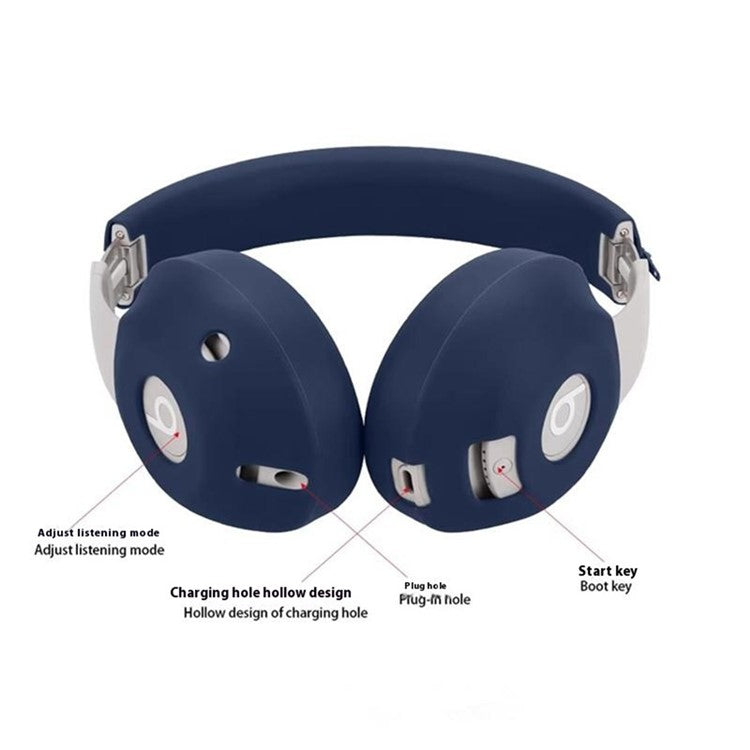 For Beats Studio Pro Protective Silicone Case Set with 2 Earcup Cover and Headband Cover - Dark Blue