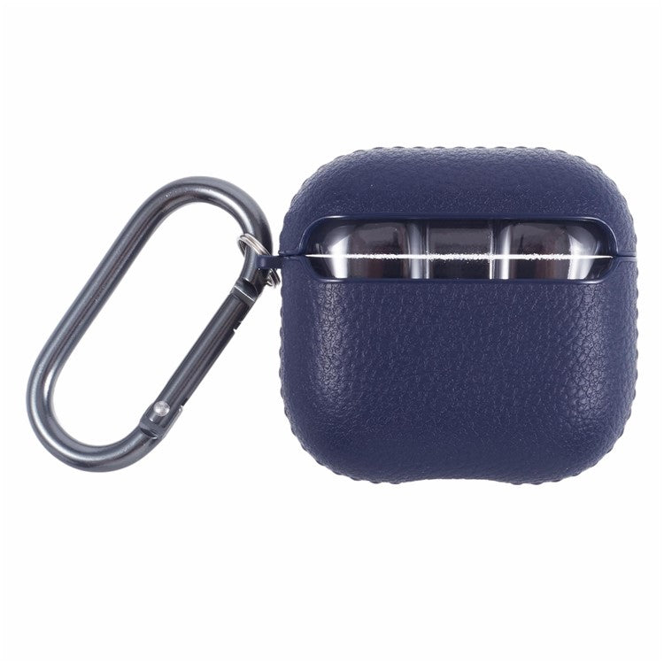 X-LEVEL For AirPods 4 Earphone Case Litchi Texture PU Leather TPU Cover with Carabiner - Blue